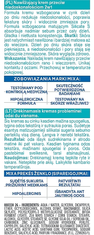 Krem nawilżający przeciw niedoskonałościom - Mixa Sensitive Skin Expert 2in1 Cream — Zdjęcie N5