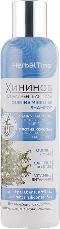 Micelarny szampon przeciw utracie włosów z chininą, kofeiną i witaminami - Herbal Time Anti Loss Micellar Shampoo — Zdjęcie N1