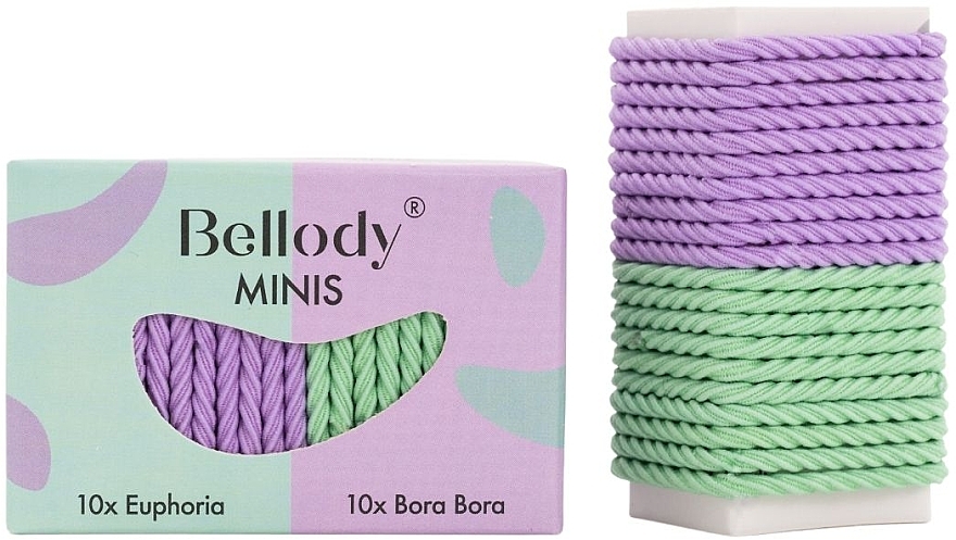 Gumki do włosów, miętowo-fioletowe, 20 szt. - Bellody Minis Hair Ties Mint & Violet Mixed Package — Zdjęcie N1