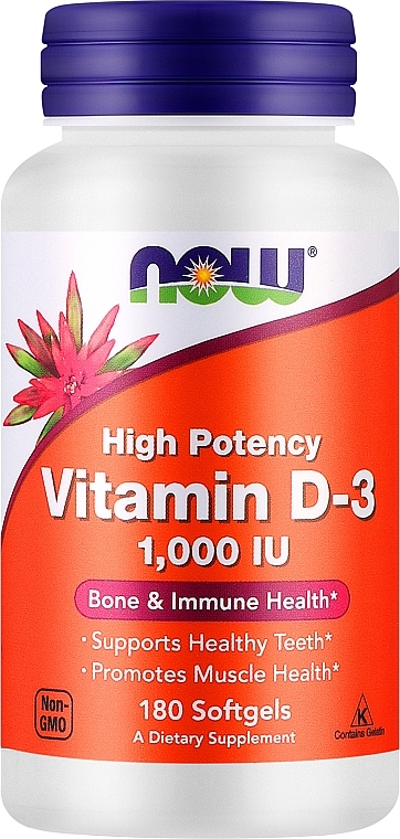 Kapsułki żelatynowe Witamina D3 - Now Foods Vitamin D3 1000 IU — Zdjęcie N1