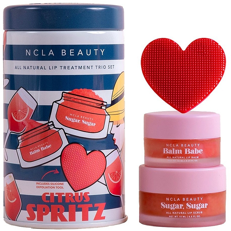 Zestaw - NCLA Beauty Citrus Spritz Lip Set (l/balm/10ml + l/scrub/15ml + massager) — Zdjęcie N1