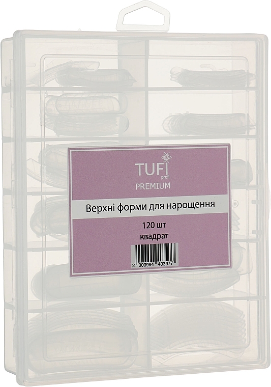 Górne formy do przedłużania paznokci, kwadratowe, 120 szt. - Tufi Profi Premium — Zdjęcie N1