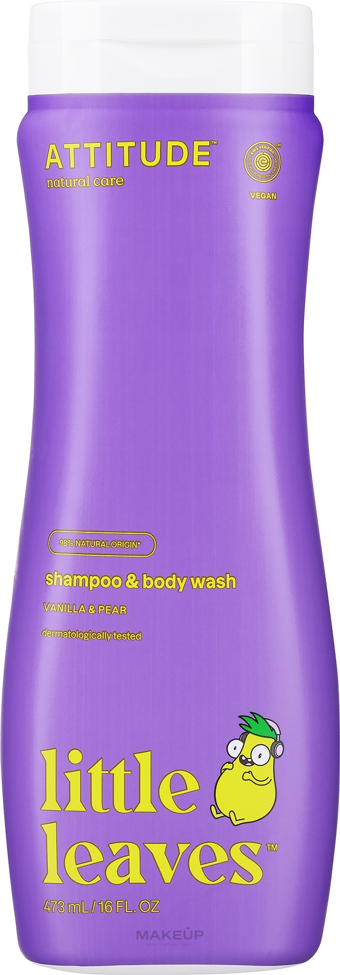 Hipoalergiczny żel 2 w 1 do włosów i ciała z wanilią i gruszką - Attitude 2-in-1 Shampoo and Body Wash Vanilla & Pear — Zdjęcie 473 ml