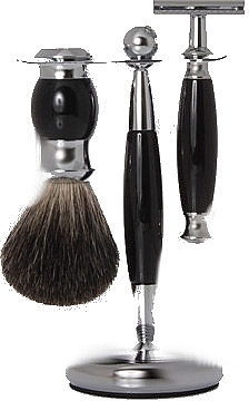 Zestaw do golenia - Golddachs Pure Badger, Safety Razor Polymer Black Chrome (sh/brush + razor + stand) — Zdjęcie N1