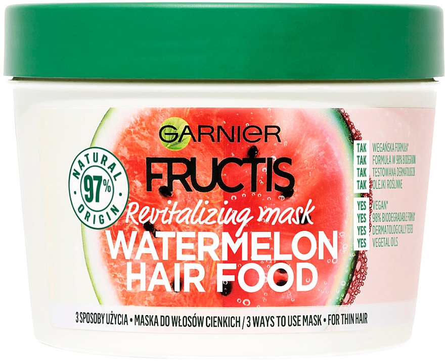 Rewitalizująca maska do włosów cienkich - Garnier Fructis Watermelon Hair Food