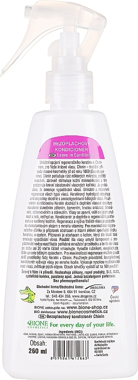 Wzmacniająca odżywka bez spłukiwania przeciw wypadaniu włosów z keratyną i chininą - Bione Cosmetics Keratin + Quinine Leave-in Conditioner — Zdjęcie N2