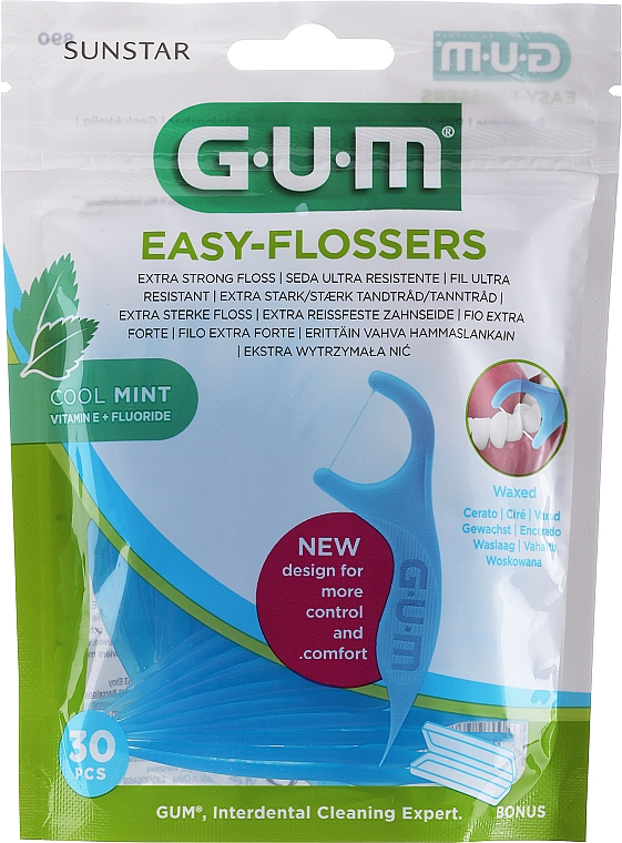 Nić dentystyczna z fluorem, 30 szt. - Sunstar Gum Easy Flossers Vitamin E — Zdjęcie N1