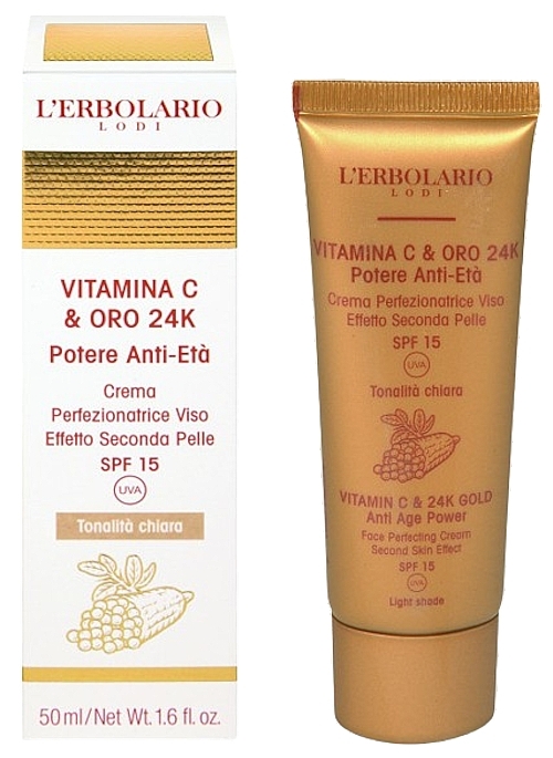 Perfekcyjnie rozświetlający krem do twarzy z witaminą C i 24-karatowym złotem - L'Erbolario Vitamin C And 24K Gold Anti Age Power SPF 15 — Zdjęcie N1