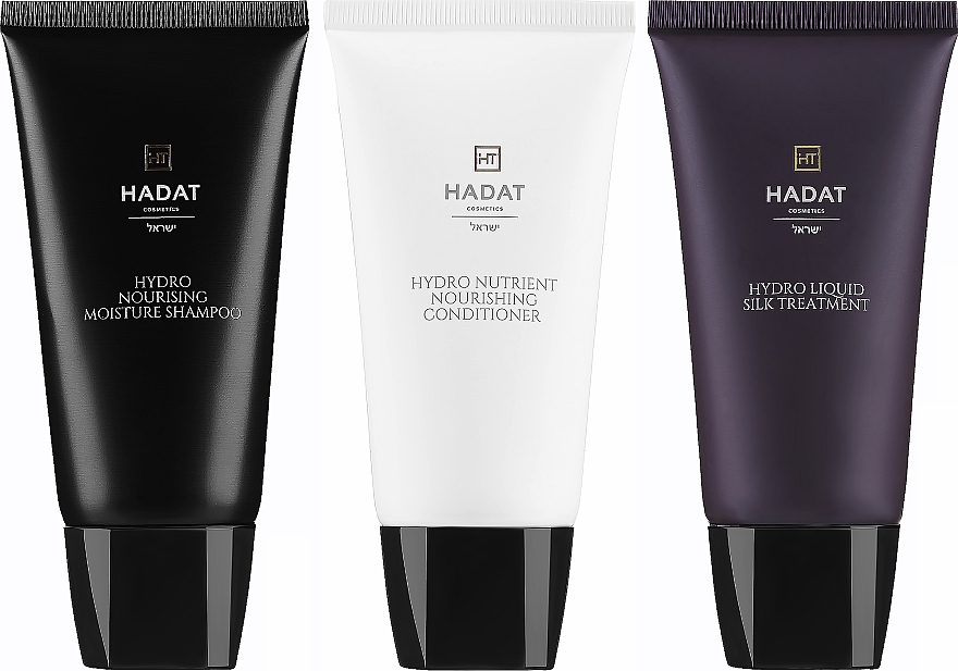 Zestaw do odżywienia włosów - Hadat Cosmetics Hydro Silk Hair Set (shm/70ml + cond/70ml + mask/70ml + bag) — Zdjęcie N1