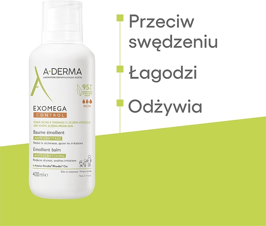 Zmiękczający balsam do ciała z dozownikiem - A-Derma Exomega Control Emollient Lotion Anti-Scratching — Zdjęcie N6