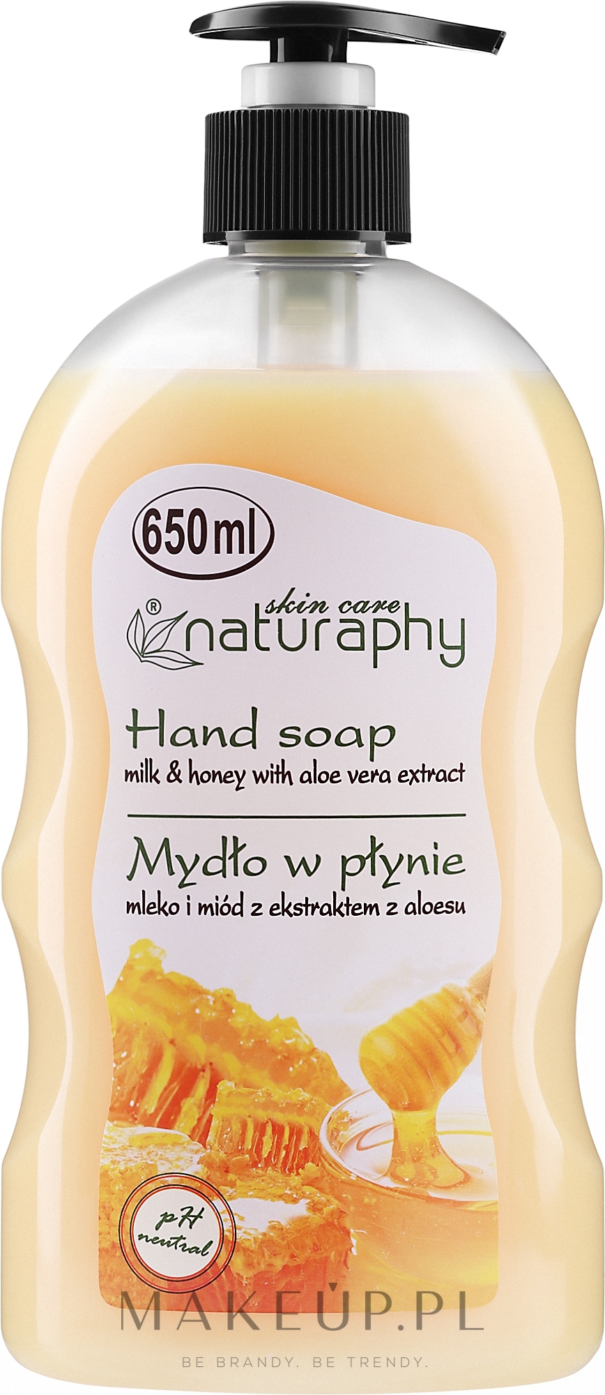 Mydło w płynie do rąk Mleko i miód z eksrtaktem z aloesu - Naturaphy Hand Soap — Zdjęcie 650 ml