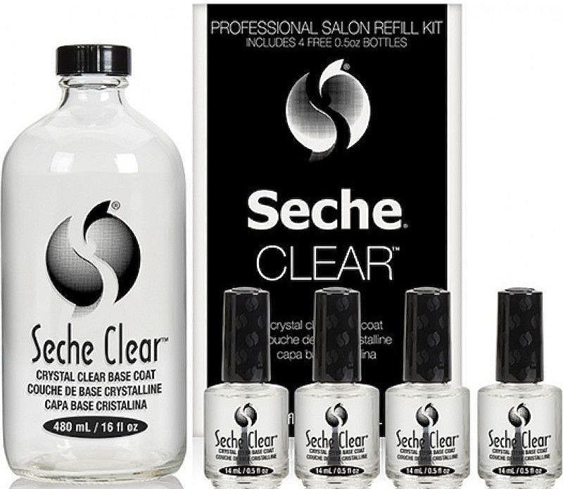 Zestaw - Seche Vive Crystal Clear Professional Salon Refill Kit (b/coat/refill/480ml + b/coat/4x14ml) — Zdjęcie N1