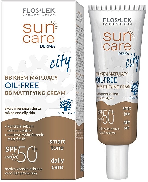 Matujący krem BB - Floslek Sun Care Derma Oil-Free BB Mattifying Cream SPF 50