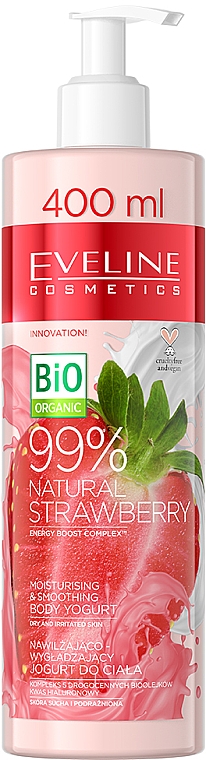 Nawilżająco-wygładzający jogurt do ciała Truskawka - Eveline Cosmetics 99% Natural Strawberry