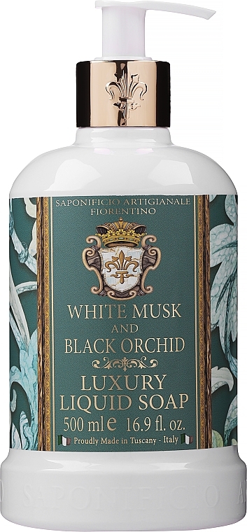 Naturalne mydło w płynie Białe Piżmo i Czarna Orchidea - Saponificio Artigianale Fiorentino White Musk and Black Orchid Luxury Liquid Soap — Zdjęcie N1