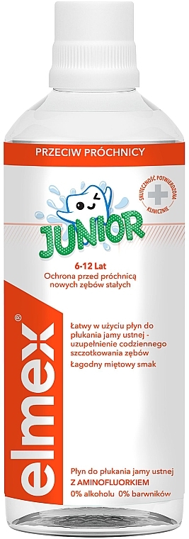 Płyn do płukania jamy ustnej dla dzieci 6-12 lat bez alkoholu - Elmex Junior 