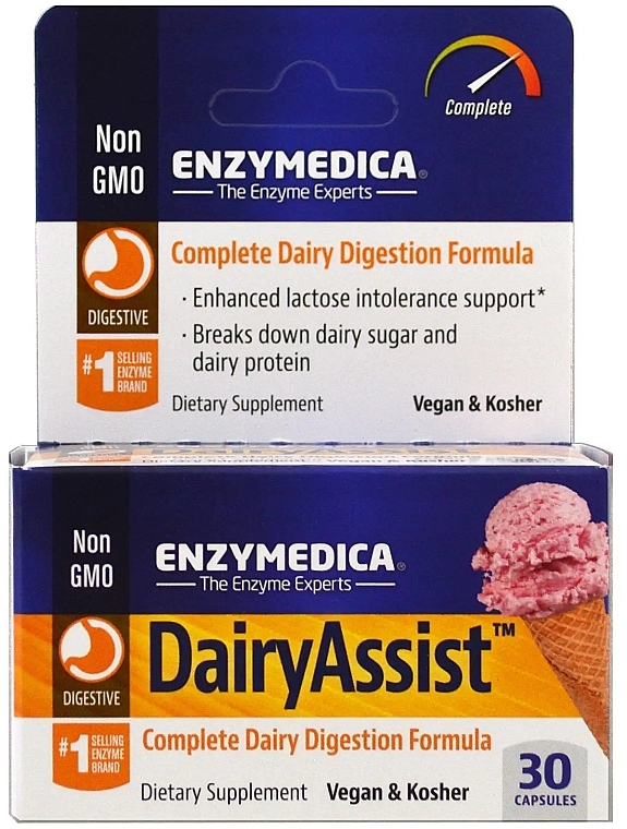 Suplement diety zawierający enzymy trawiące laktozę - Enzymedica DairyAssist — Zdjęcie N1