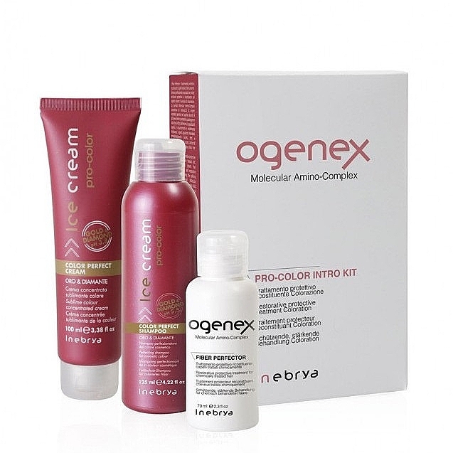 Zestaw do odżywienia włosów - Inebrya Ogenex Pro-Color Intro Kit (shm/125ml + cr/100ml + fiber/70ml) — Zdjęcie N1