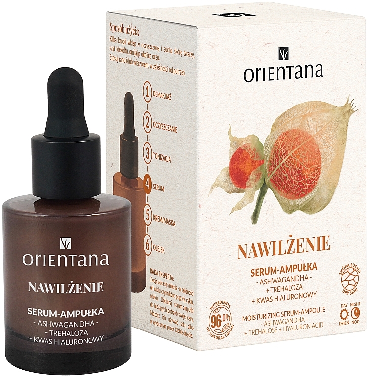 Nawilżające serum do twarzy w ampułkach - Orientana Ashwagandha Trehalose Hyaluronic Acid Moisturizing Serum-Ampoule — Zdjęcie N1