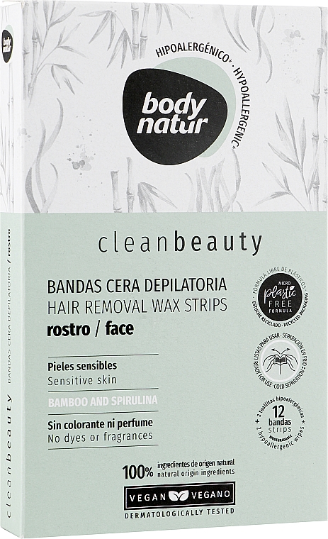 Plastry z woskiem do depilacji twarzy - Body Natur Wax Strips for Face Sensitive Skin Bamboo And Spirulina — Zdjęcie N1