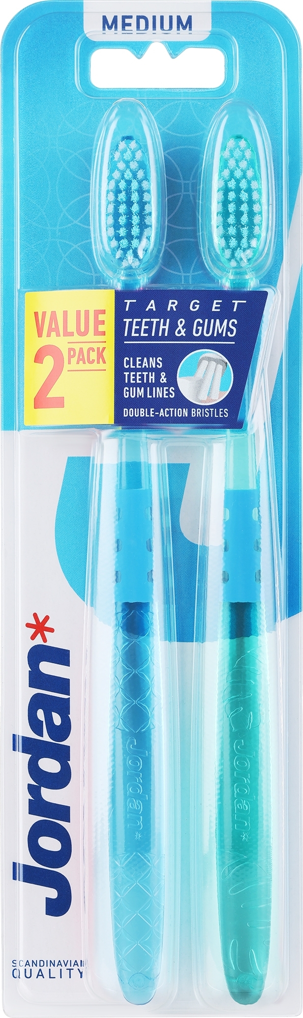 Szczoteczki do zębów, średnia twardość, zielona + niebieska - Jordan Target Teeth Toothbrush — Zdjęcie 2 szt.