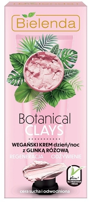 Wegański krem na dzień i noc z glinką różową do cery suchej i odwodnionej Regeneracja i odżywienie - Bielenda Botanical Clays Vegan Day Night Cream Pink Clay
