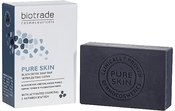 Mydło detoksykujące do twarzy i ciała przeciw zaskórnikom i rozszerzonym porom - Biotrade Pure Skin Black Detox Soap Bar