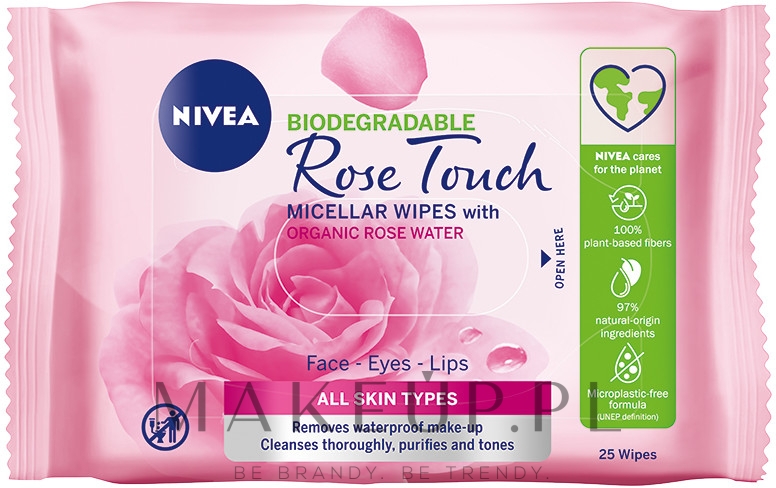NIVEA Rose Touch Micelarne biodegradowalne chusteczki z organiczną wodą różaną - NIVEA Micellair Skin Breathe Makeup — Zdjęcie 25 szt.