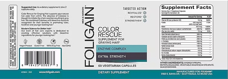 Suplement diety przeciw siwym włosom, kapsułki - Foligain Color Rescue Supplement For Graying Hair — Zdjęcie N3