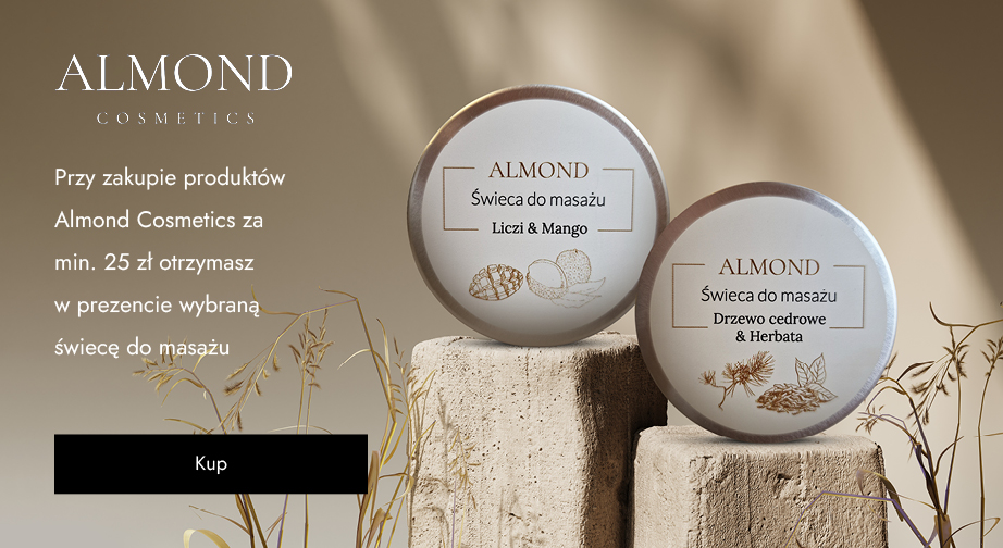 Przy zakupie produktów Almond Cosmetics za min. 25 zł otrzymasz w prezencie świecę do masażu do wyboru.