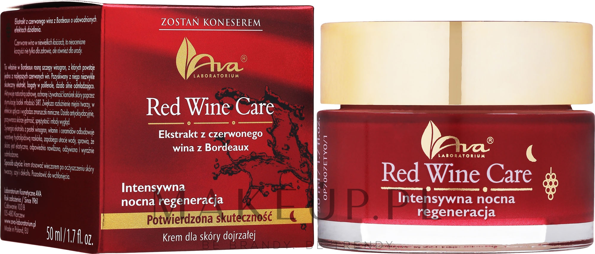 Krem na noc do skóry dojrzałej - AVA Laboratorium Red Wine Care Intensive Night Repair Cream — Zdjęcie 50 ml