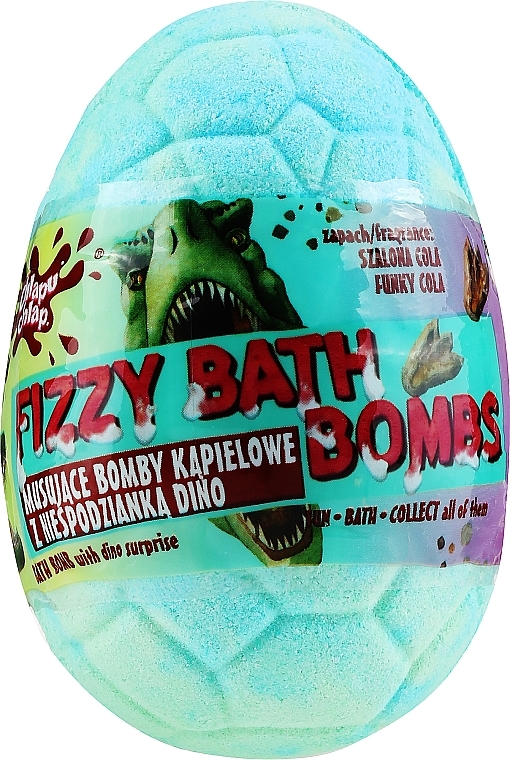 Kula do kąpieli Dino z niespodzianką, niebieska o zapachu coli - Chlapu Chlap Dino Funky Cola Fizzy Bath Bombs