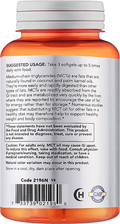 Olej MCT w żelowych kapsułkach - NOW Foods MCT Oil, 1000 Mg — Zdjęcie N2