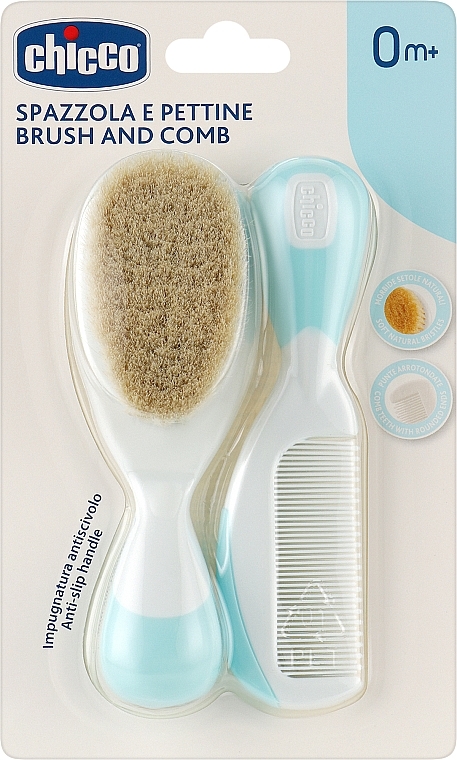 Zestaw dla dzieci: szczoteczka do włosów i grzebyk, niebieskie - Chicco Brush and Comb for Baby Blue — Zdjęcie N1