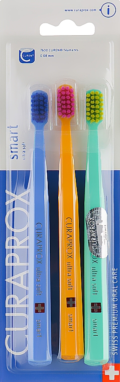 Zestaw szczoteczek do zębów dla dzieci, niebieska + pomarańczowa + turkusowa - Curaprox — Zdjęcie N1