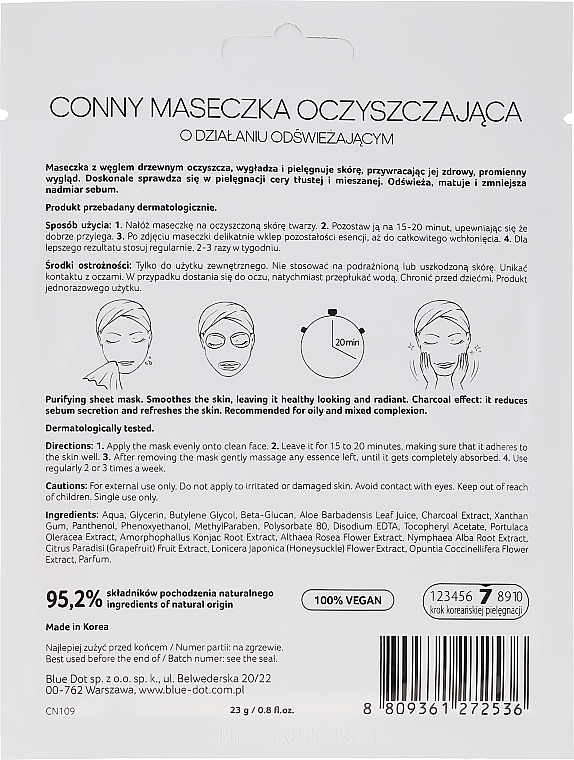 Oczyszczająca maska do twarzy z węglem drzewnym - Conny Charcoal Essence Mask — Zdjęcie N2