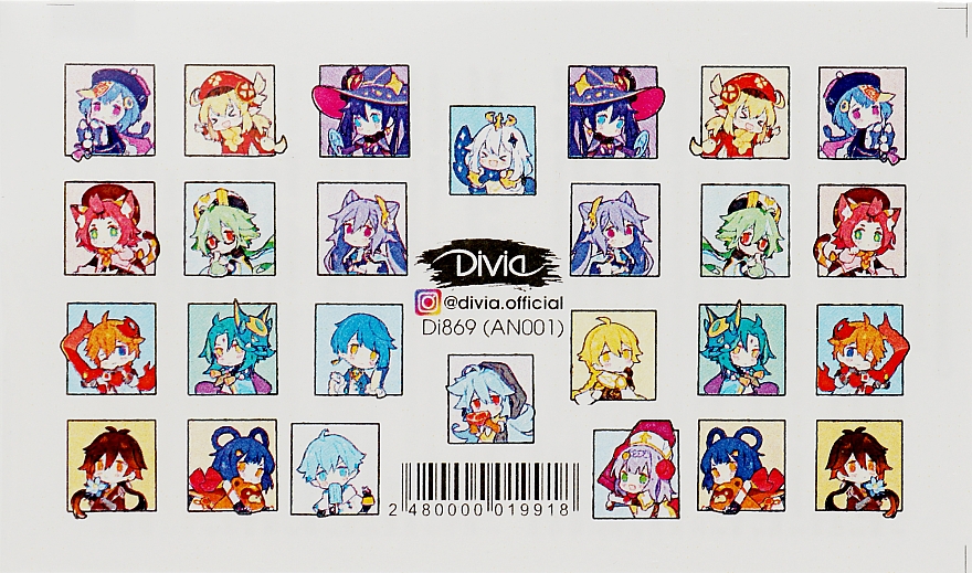 Naklejki na paznokcie Di869 - Divia Water based nail stickers "Anime", Di869
