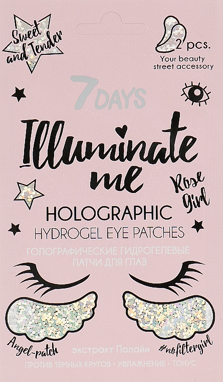 Holograficzne hydrożelowe płatki pod oczy - 7 Days Illuminate Me Rose Girl Eye Patches — Zdjęcie N1