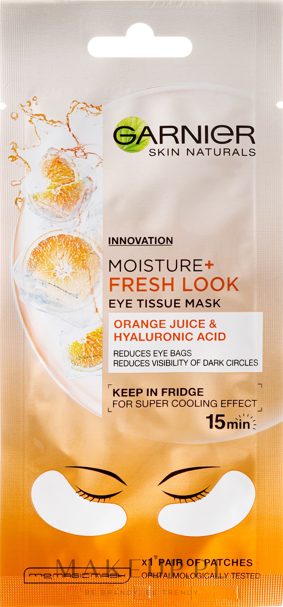 Nawilżające płatki stymulujące pod oczy - Garnier Skin Naturals Moisture+ Fresh Look Eye Tissue Mask Orange Juice & Hyaluronic Acid — Zdjęcie 6 g