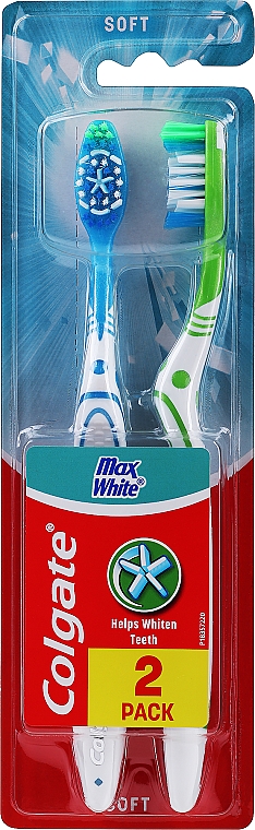 Miękkie szczoteczka do zębów, niebieska + zielona - Colgate Max White Soft Polishing Star — Zdjęcie N1