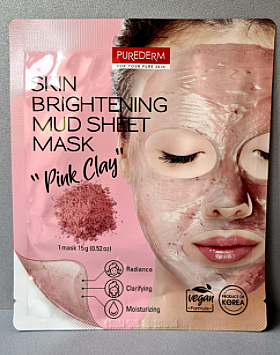 Rozjaśniająca maska błotna do twarzy z różową glinką - Purederm Brightening Mud Sheet Mask  — Zdjęcie N1