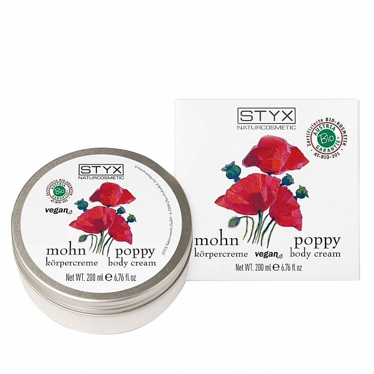 Nawilżający krem do ciała Kwas hialuronowy i masło shea - Styx Naturcosmetic Mohn Poppy Cream Body
