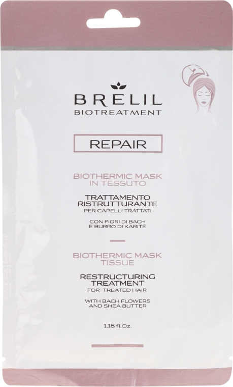 Naprawcza maska w czepku na zmęczone włosy - Brelil Bio Treatment Repair Mask Tissue — Zdjęcie N1
