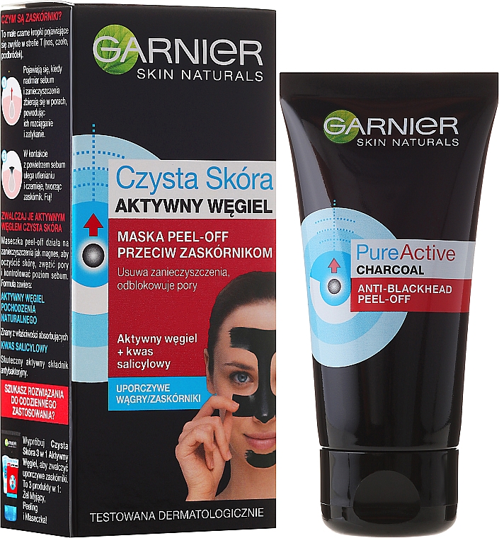 PRZECENA! Maska peel-off przeciw zaskórnikom z aktywnym weglem - Garnier Skin Naturals Anti-Blackhead Peel Off Mask * — Zdjęcie N1