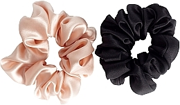 Komplet gumek z jedwabiu, rozmiar M, różowy + czarny - de Lure Scrunchie Set — Zdjęcie N1