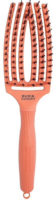 Szczotka do włosów z włosiem dzika, koralowa - Olivia Garden Finger Brush Combo Coral — Zdjęcie N1