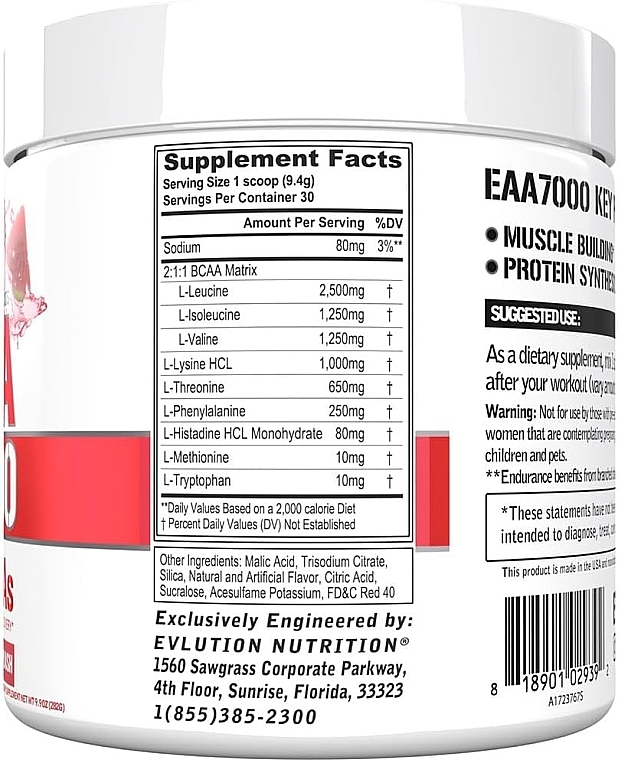 Aminokwas EAA 7000, arbuz - EVLution Nutrition EAA 7000 Watermelon Splash — Zdjęcie N3