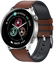 Inteligentny zegarek dla mężczyzn, jasnobrązowa skóra - Garett Smartwatch Men Elegance RT — Zdjęcie N1