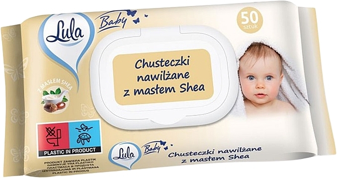 Chusteczki nawilżane dla niemowląt z masłem shea, 50 szt. - LULA Baby — Zdjęcie N1