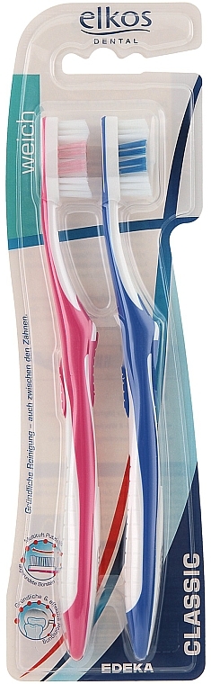 Szczoteczka do zębów, miękka, różowo-niebieska - Elkos Dental Classic — Zdjęcie N1